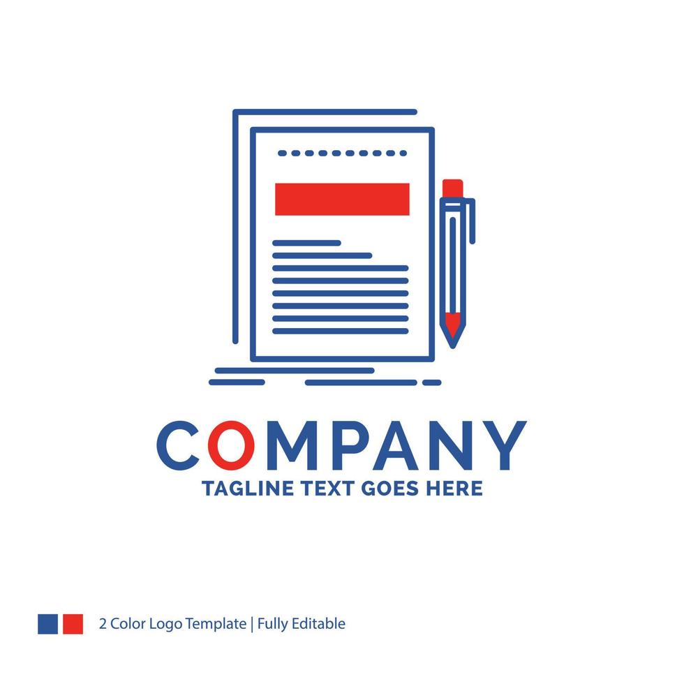 Company Name Logo Design For Business. document. file. paper. presentation. Blue and red Brand Name Design with place for Tagline. Abstract Creative Logo template for Small and Large Business. vector