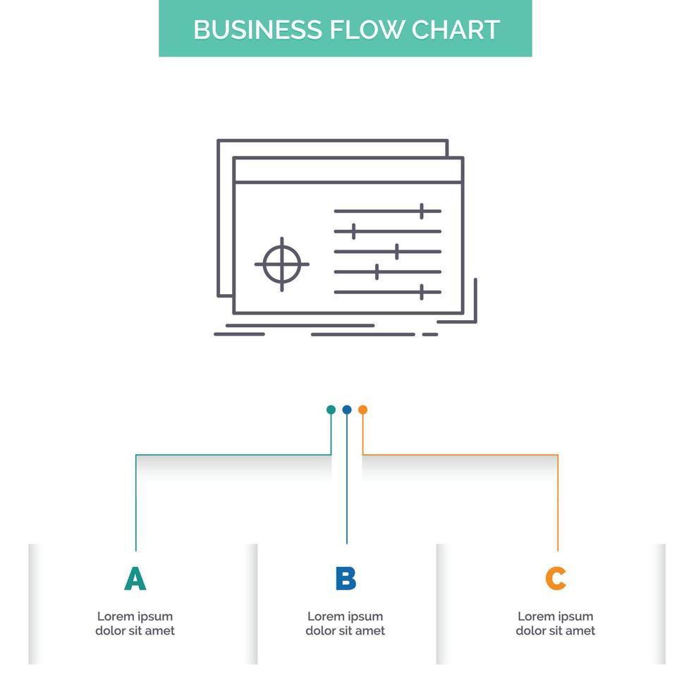 File. object. processing. settings. software Business Flow Chart Design with 3 Steps. Line Icon For Presentation Background Template Place for text vector