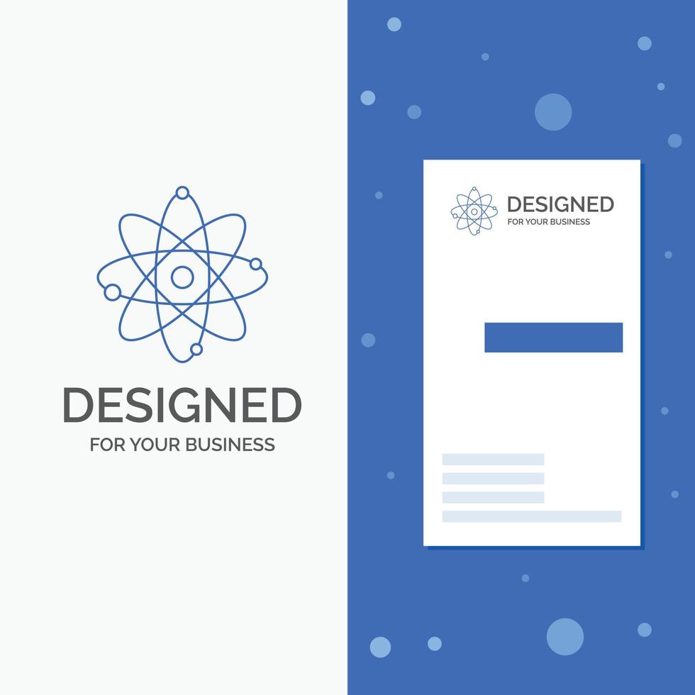logotipo de empresa para átomo. nuclear. molécula. química. Ciencias. plantilla de tarjeta de visita de negocio azul vertical vector