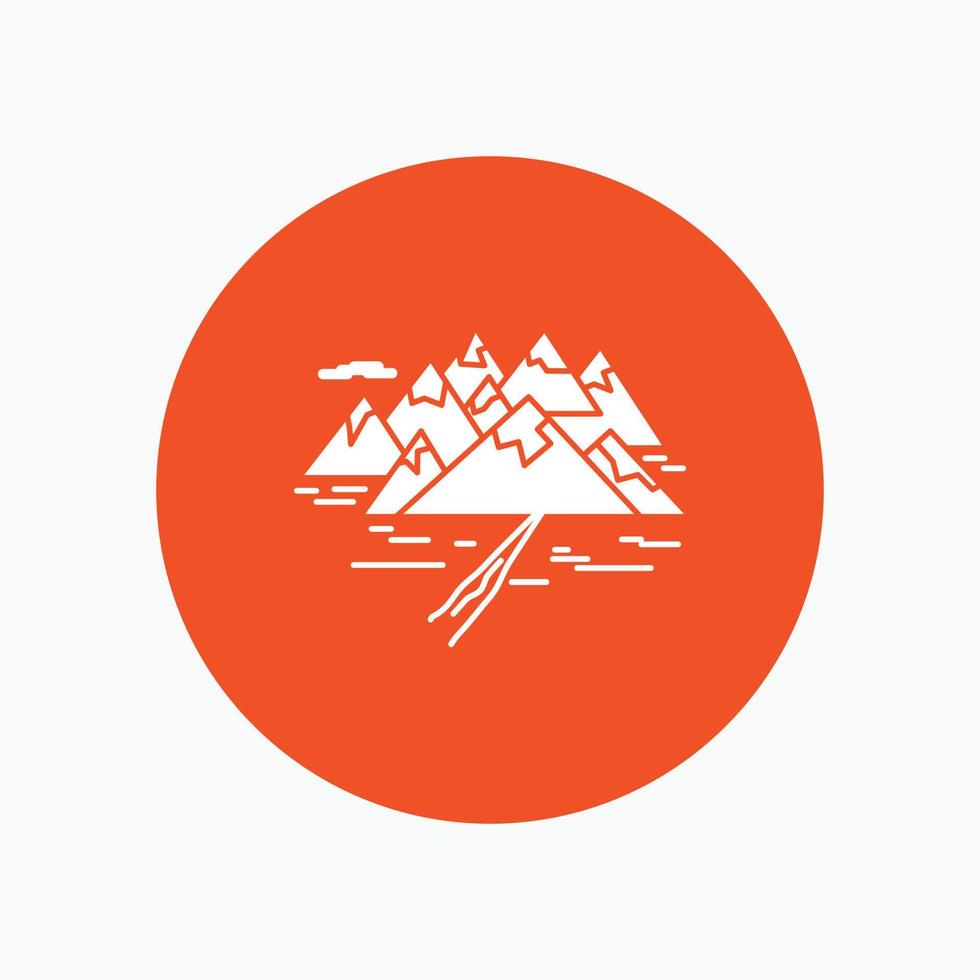 . Mountain. hill. landscape. rocks. crack White Glyph Icon in Circle. Vector Button illustration