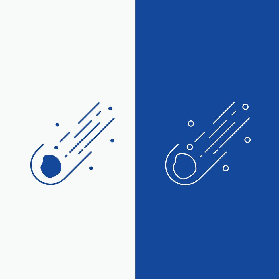 asteroide. astronomía. meteorito. espacio. línea de cometa y botón web de glifo en banner vertical de color azul para ui y ux. sitio web o aplicación móvil vector