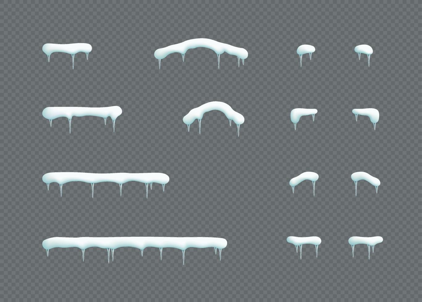 Snow Cap Toppers Icicles Christmas Winter Elements Set vector