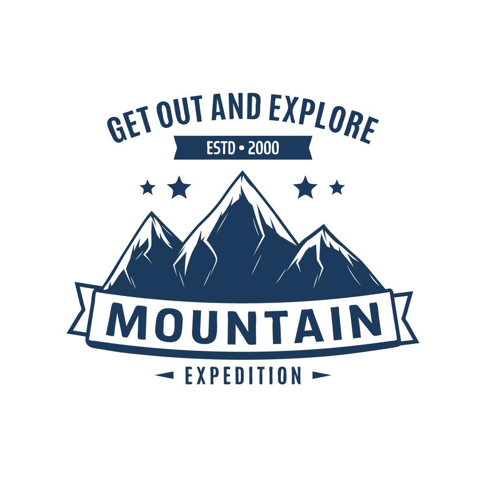 Mountain expedition icon, mountaineering tourism vector