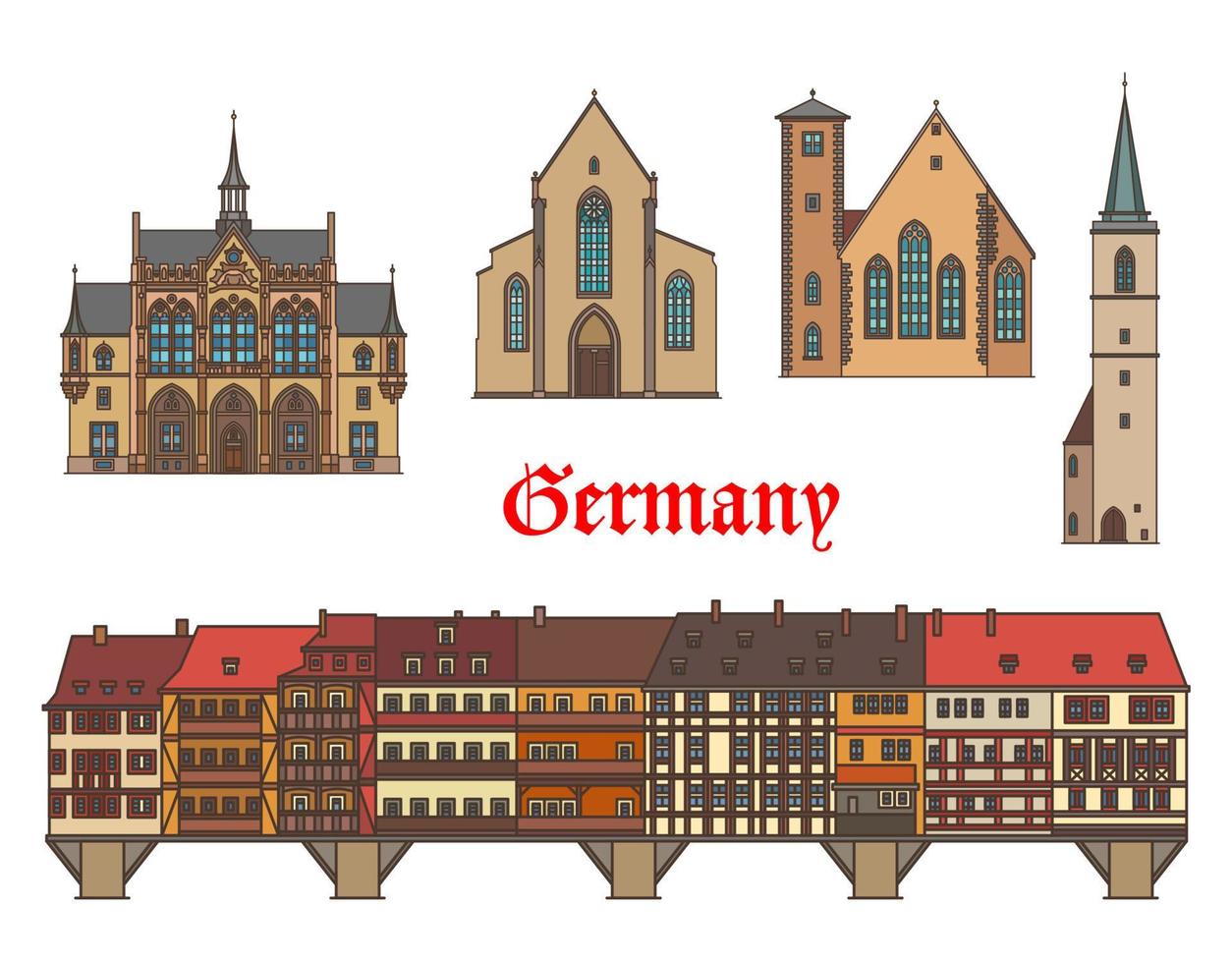 Germany architecture buildings, Erfurt, Thuringia vector