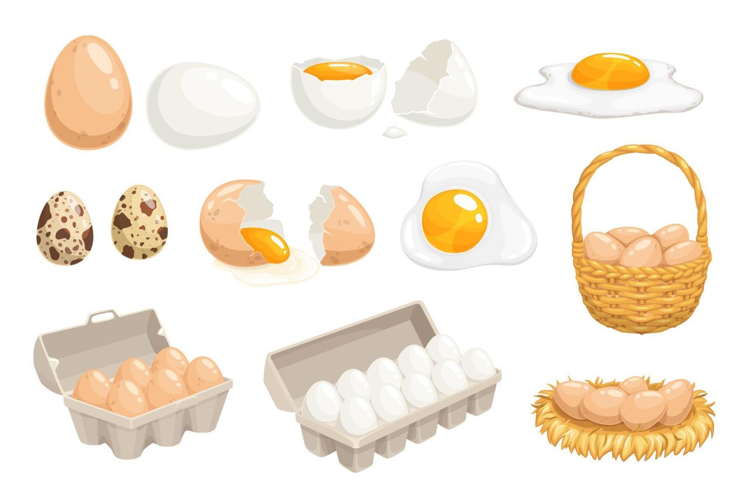 huevos de dibujos animados en canasta, caja de bandeja, nido, huevos de  codorniz 12963223 Vector en Vecteezy