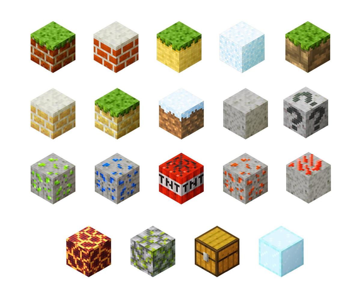 Pixel game blocks of stone, ice, water and sand vector