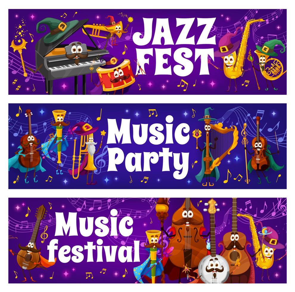 Music party jazz festival, wizard music instrument vector