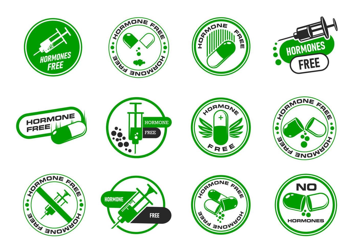 Hormone free icons, healthy organic food stickers vector