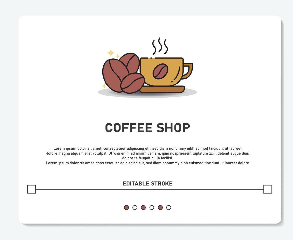 logotipo de café con frijoles y taza trazo editable de vector simple