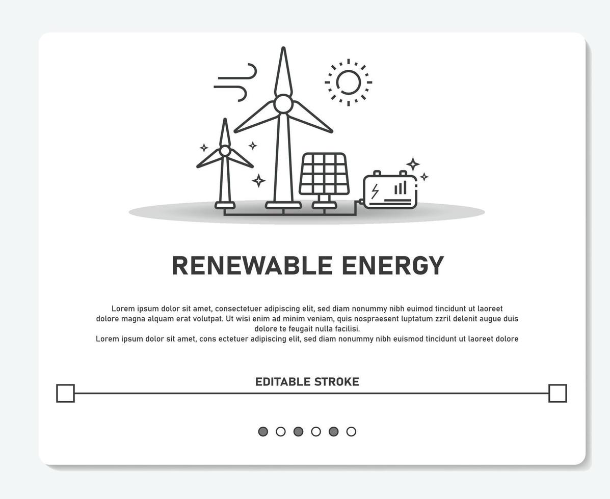 Renewable Energy Wind Turbine Solar Panel Simple Vector Editable Stroke