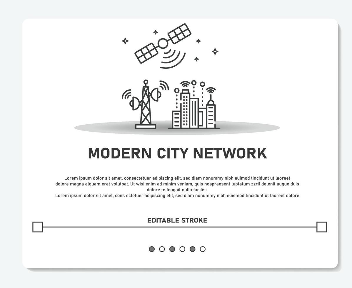Modern City Network With Satelite Logo Simple Vector Editable Stroke