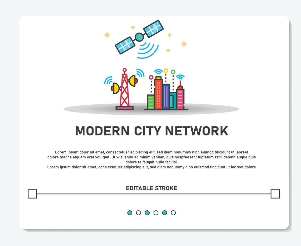 Modern City Network With Satelite Logo Simple Vector Editable Stroke