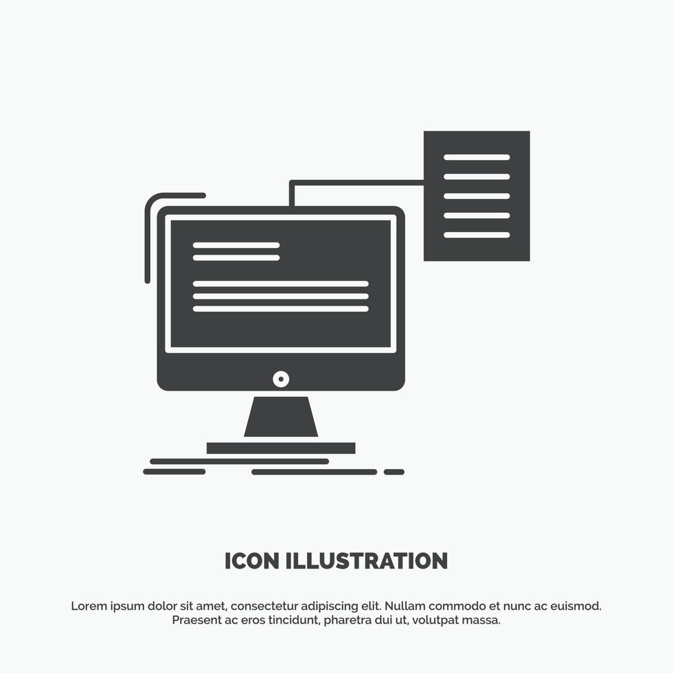 reanudar. almacenamiento. impresión. CV. icono de documento. símbolo gris vectorial de glifo para ui y ux. sitio web o aplicación móvil vector