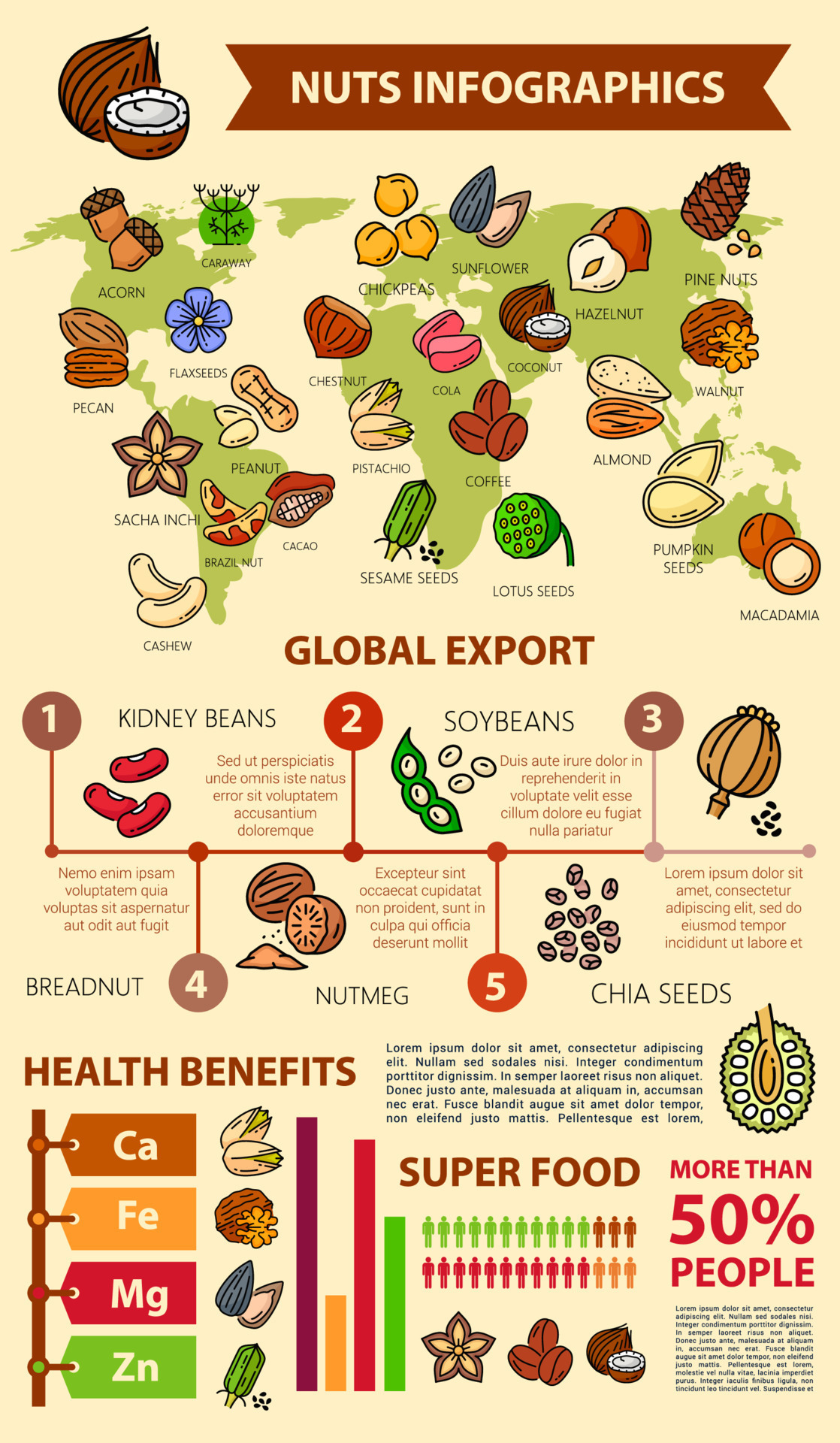 Nuts and seeds infographics beans food statistics 12963695 vector art