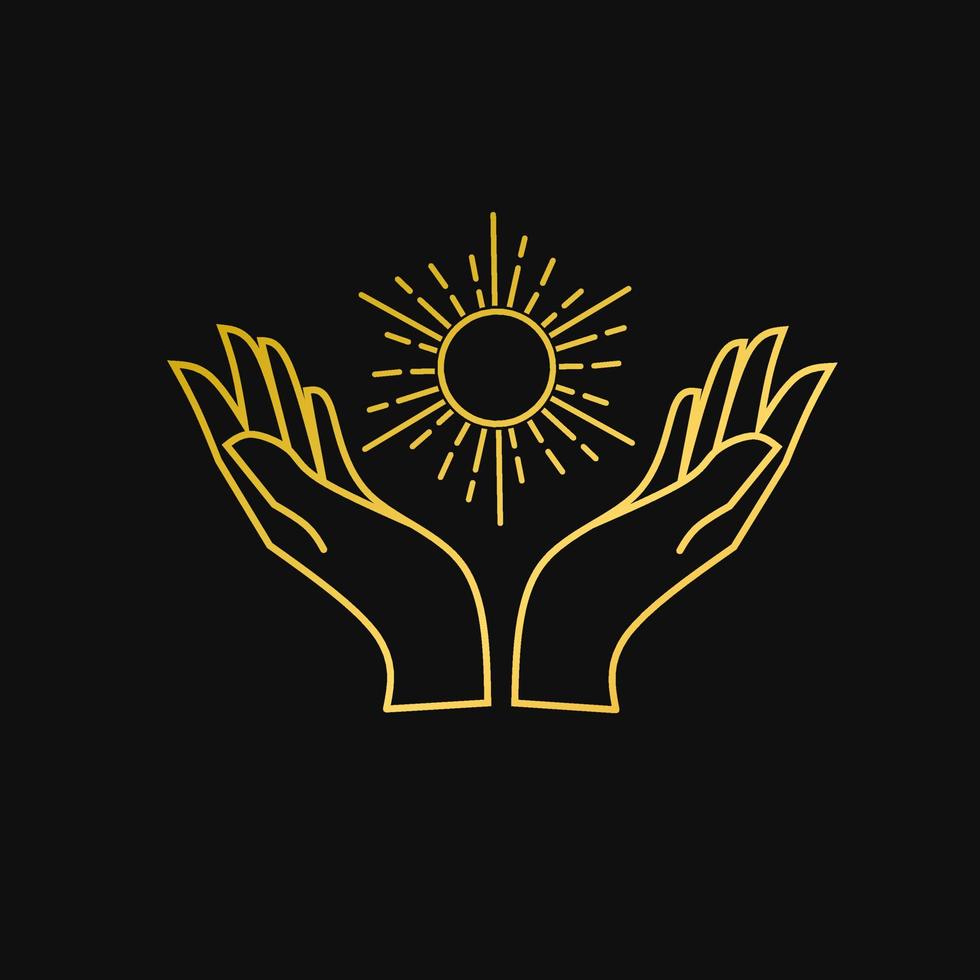 Illustration vector graphic of template logo icon mono line hands with sun