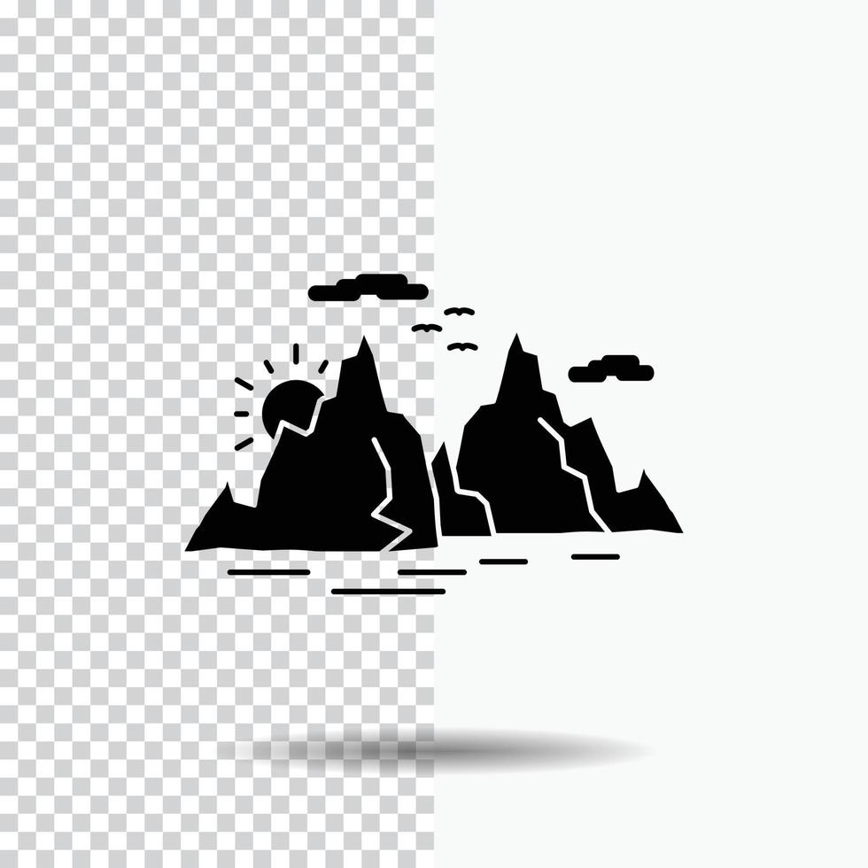 Mountain. hill. landscape. nature. sun Glyph Icon on Transparent Background. Black Icon vector