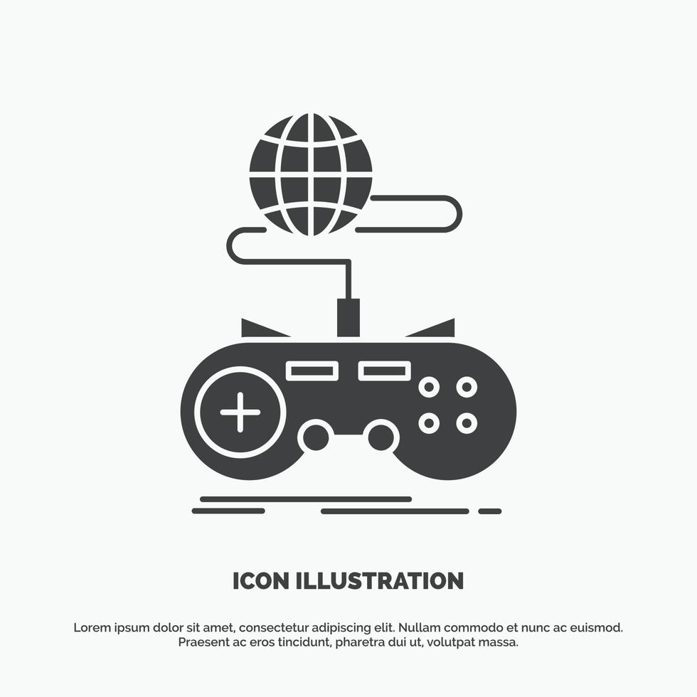 juego. juego de azar. Internet. multijugador icono en línea. símbolo gris vectorial de glifo para ui y ux. sitio web o aplicación móvil vector