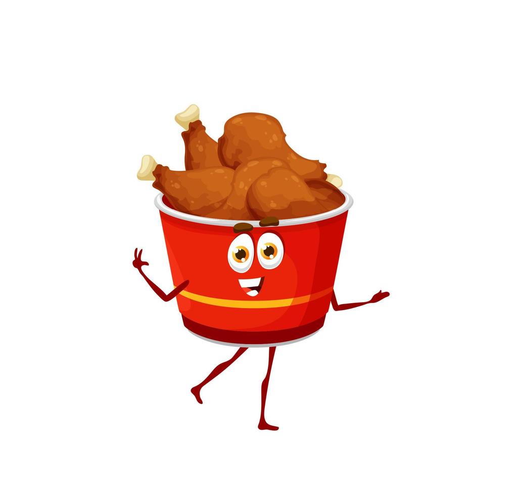 caricatura, pollo frito, piernas, caja, comida rápida, carácter vector