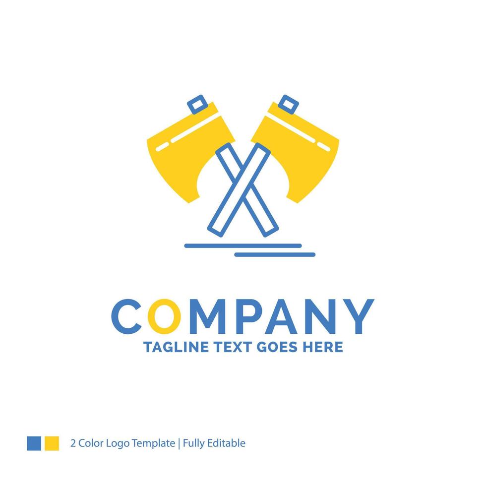 Axe. hatchet. tool. cutter. viking Blue Yellow Business Logo template. Creative Design Template Place for Tagline. vector