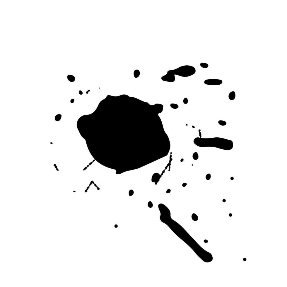 mancha de tinta negra y puntos. gotas y salpicaduras, manchas de pintura líquida. Ilustración de vector de acuarela grunge.