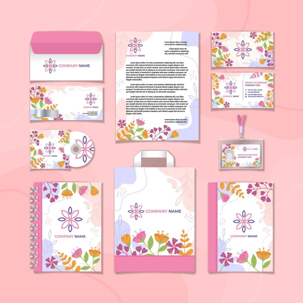 Abstract Floral Business Kit vector