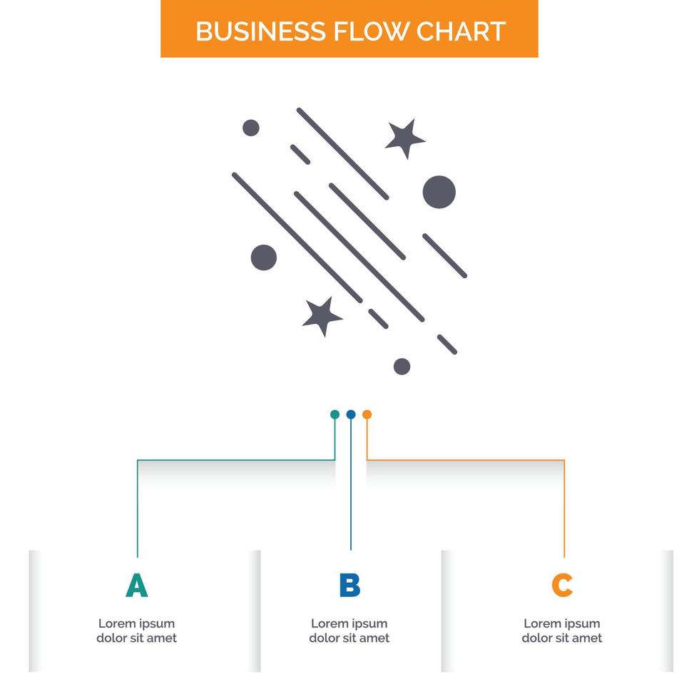 estrella. estrella fugaz. descendente. espacio. diseño de diagrama de flujo de negocios de estrellas con 3 pasos. icono de glifo para el lugar de plantilla de fondo de presentación para texto. vector