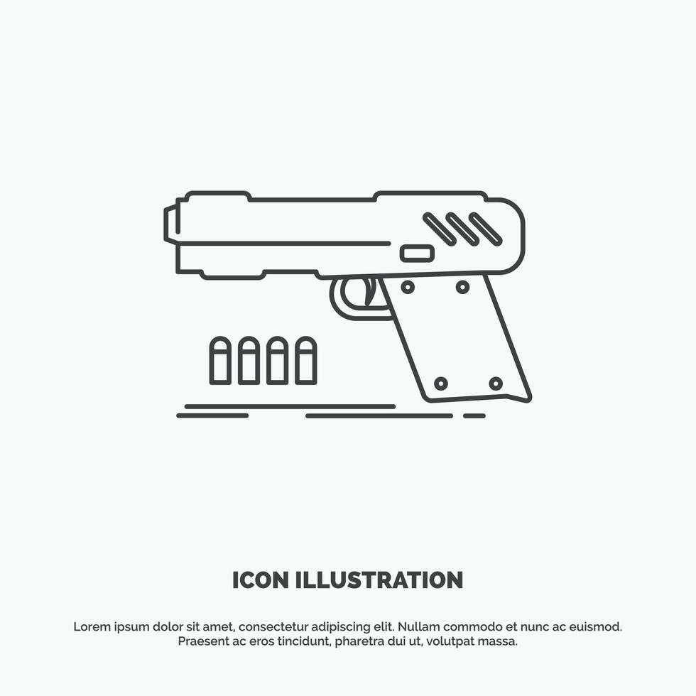 gun. handgun. pistol. shooter. weapon Icon. Line vector gray symbol for UI and UX. website or mobile application