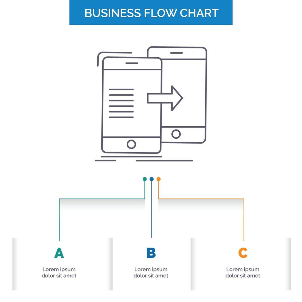 data. Sharing. sync. synchronization. syncing Business Flow Chart Design with 3 Steps. Line Icon For Presentation Background Template Place for text vector