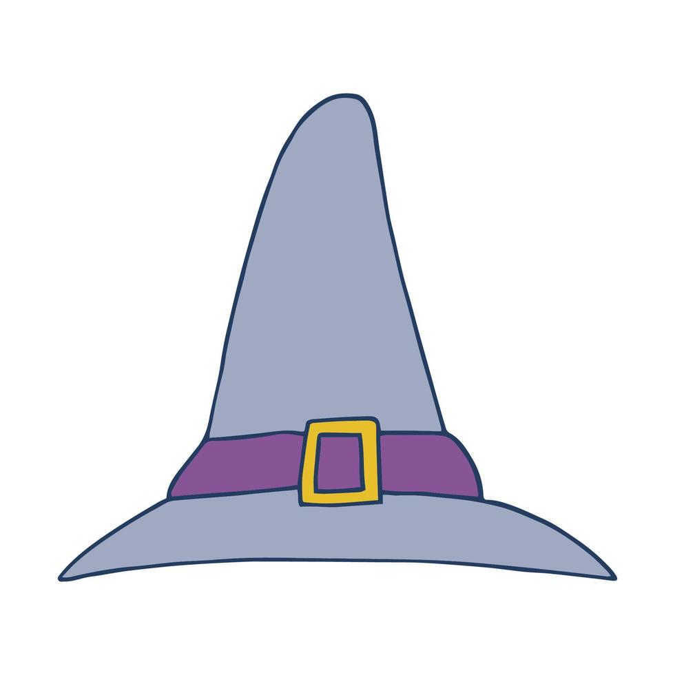 Halloween 2022 - October 31. A traditional holiday, the eve of All Saints Day, All Hallows Eve. Trick or treat. Vector illustration in hand-drawn doodle style. The witchs hat.