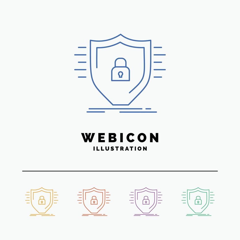 Defence. firewall. protection. safety. shield 5 Color Line Web Icon Template isolated on white. Vector illustration