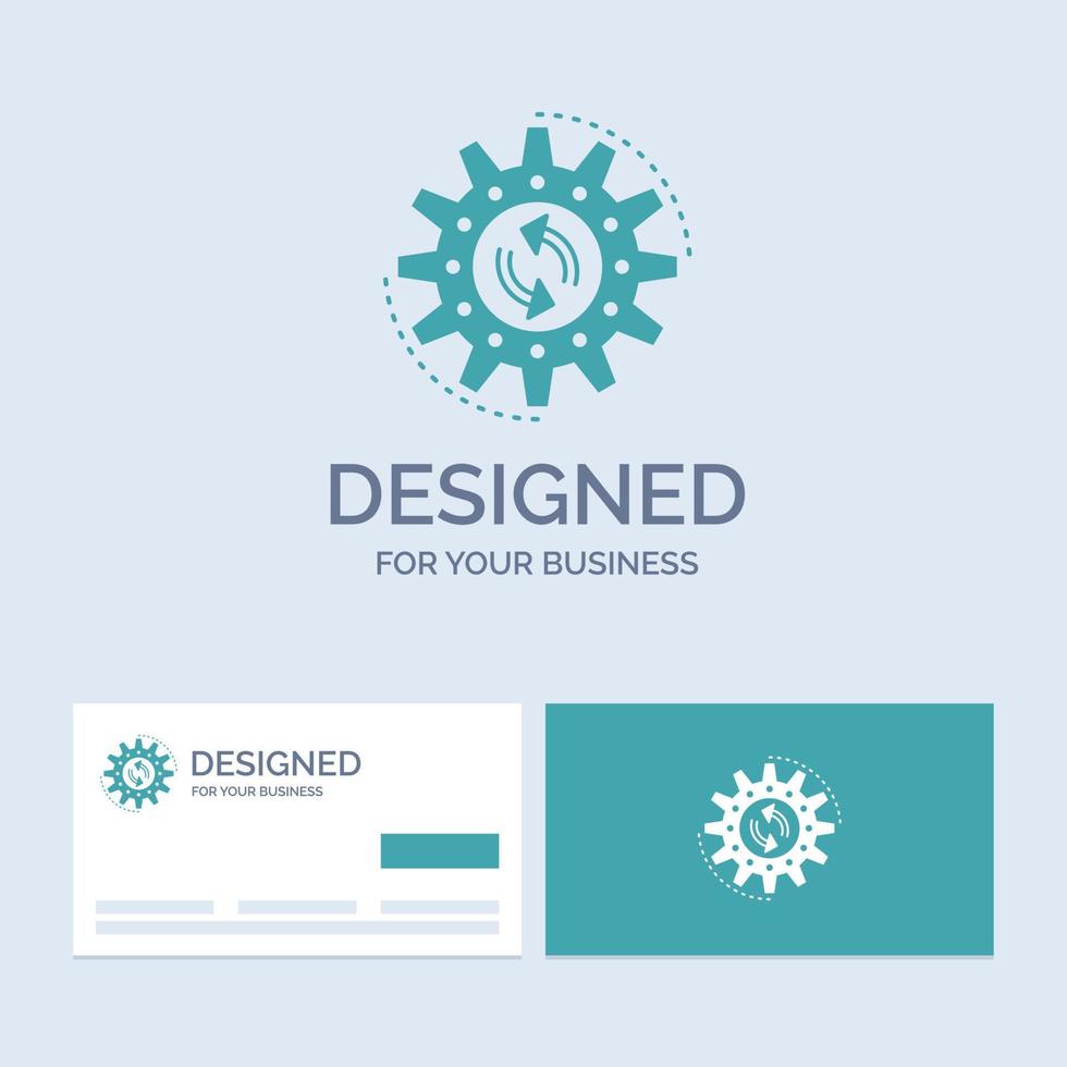 administración. proceso. producción. tarea. símbolo de icono de glifo de logotipo de empresa de trabajo para su negocio. tarjetas de visita turquesas con plantilla de logotipo de marca. vector