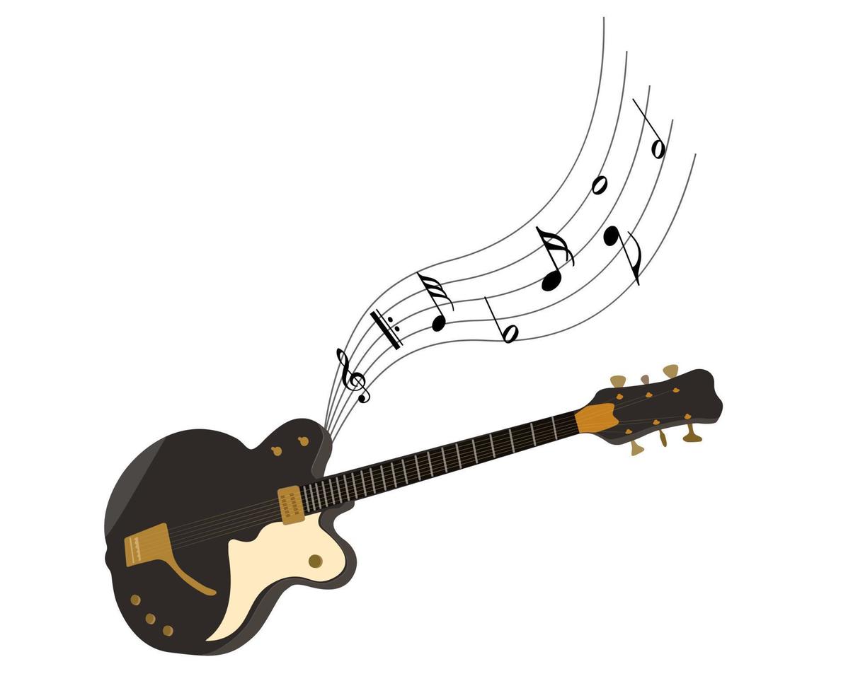 Music notes with guitar player Vector flat illustration