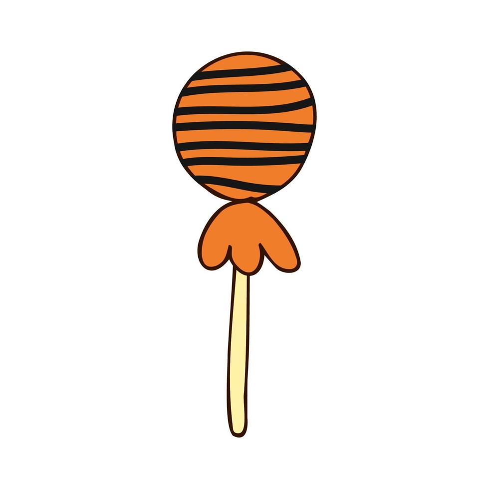 Halloween 2022 - October 31. A traditional holiday, the eve of All Saints Day, All Hallows Eve. Trick or treat. Vector illustration in hand-drawn doodle style. Lollipop on a stick.