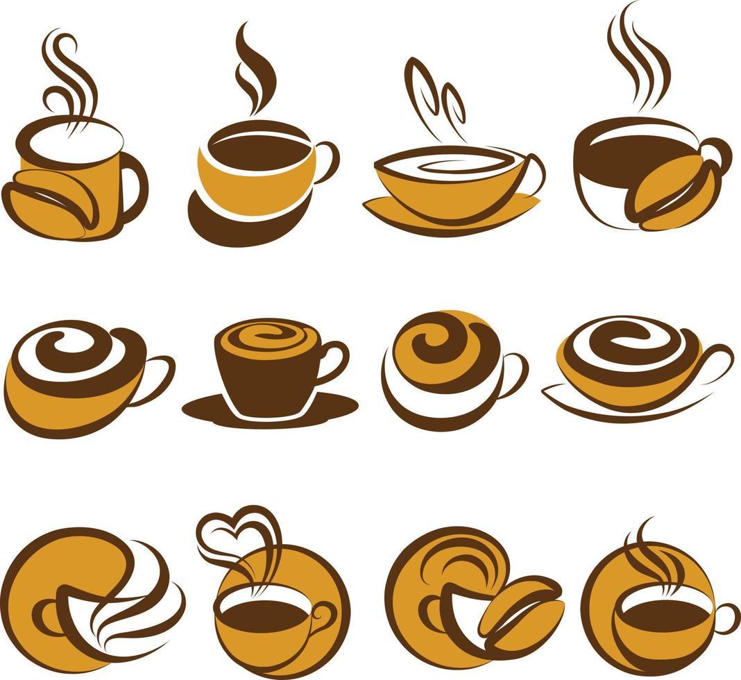 vector de ilustración de conjunto de iconos de símbolo de taza de café y frijol