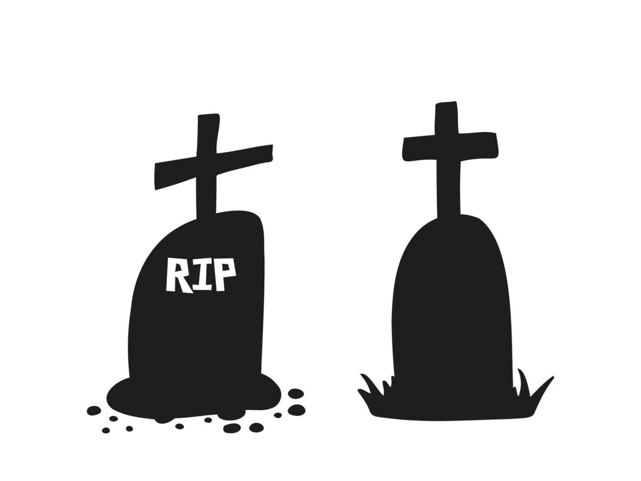 Halloween 2022 - October 31. A traditional holiday. Trick or treat. Vector illustration in hand-drawn doodle style. Set of silhouettes of graves with crosses.