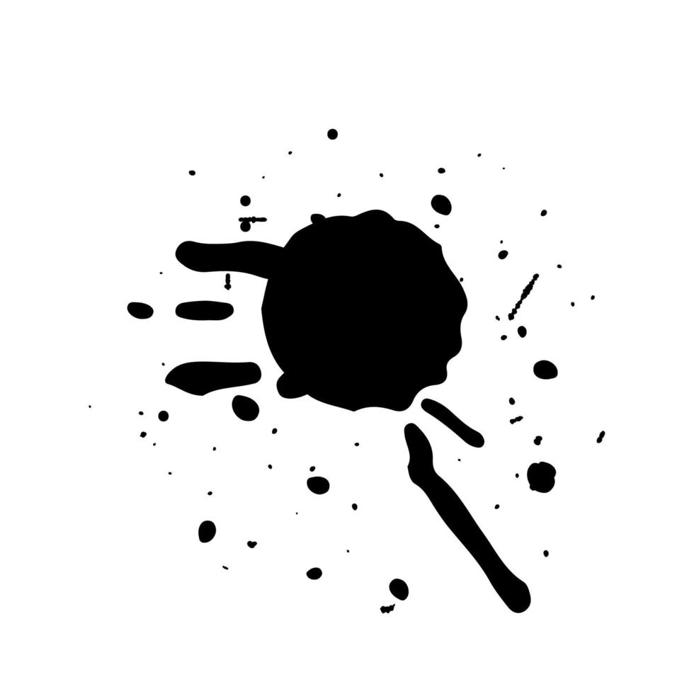 Black Ink spot and dots. Drops and splashes, blots of liquid paint. Watercolor grunge vector illustration.