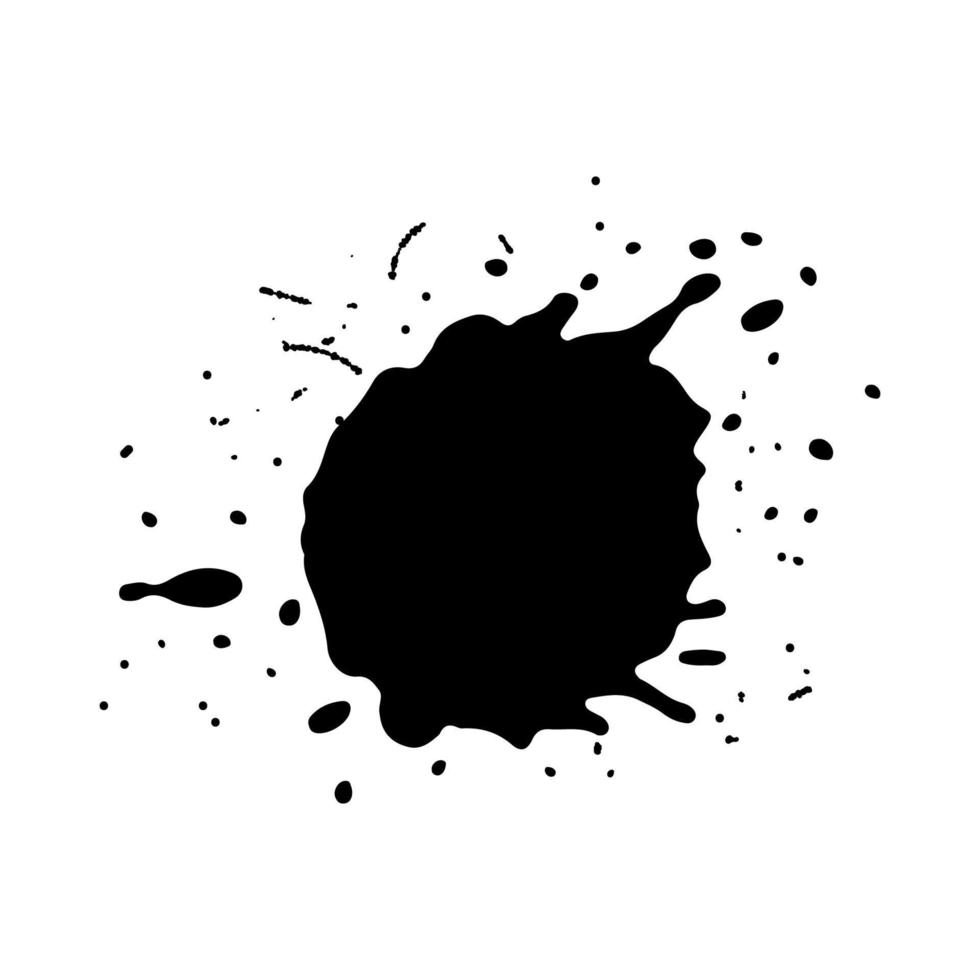 Black Ink spot and dots. Drops and splashes, blots of liquid paint. Watercolor grunge vector illustration.