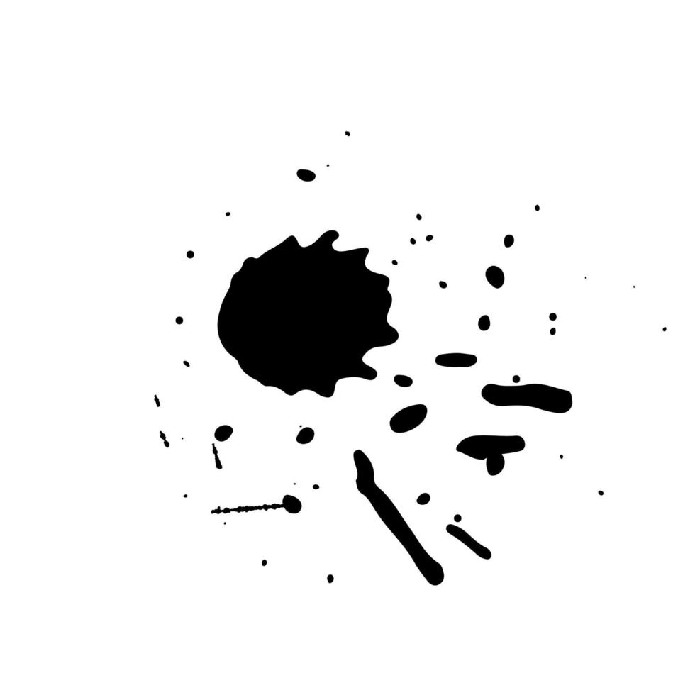 Black Ink spot and dots. Drops and splashes, blots of liquid paint. Watercolor grunge vector illustration.