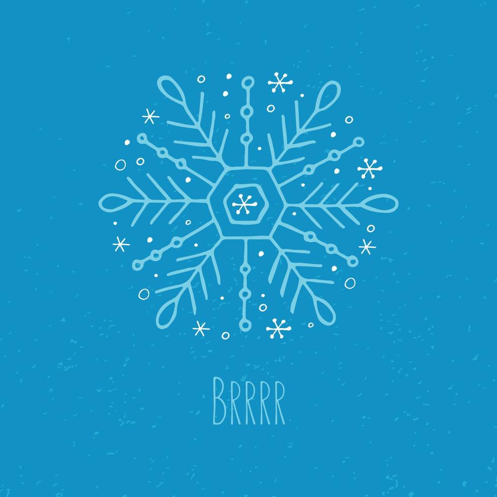 un copo de nieve dibujado a mano. ilustración vectorial en estilo garabato. estado de ánimo de invierno. hola 2023. feliz navidad y próspero año nuevo. elemento azul claro sobre un fondo azul. vector