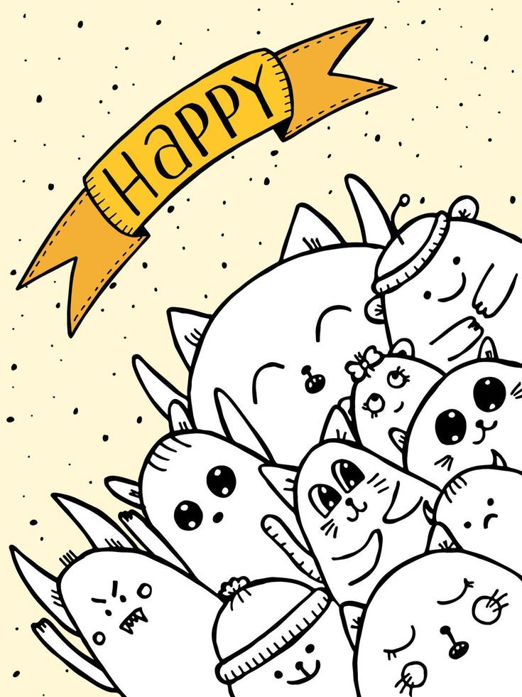 Vector illustration in hand-drawn doodle style. Funny happy characters. The design of the cover.