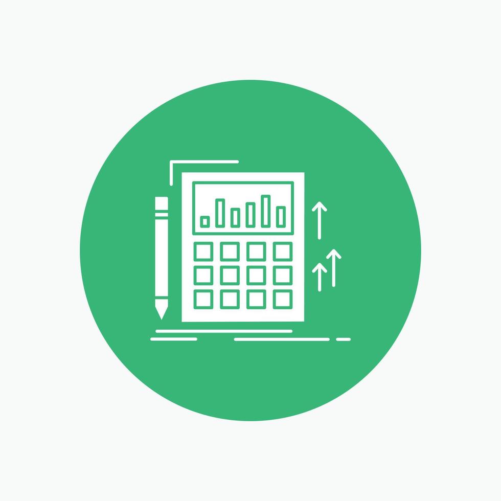 Accounting. audit. banking. calculation. calculator White Glyph Icon in Circle. Vector Button illustration