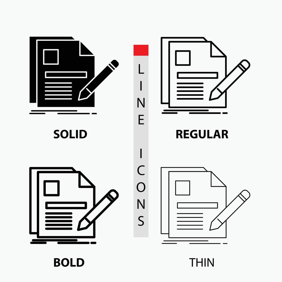 document. file. page. pen. Resume Icon in Thin. Regular. Bold Line and Glyph Style. Vector illustration