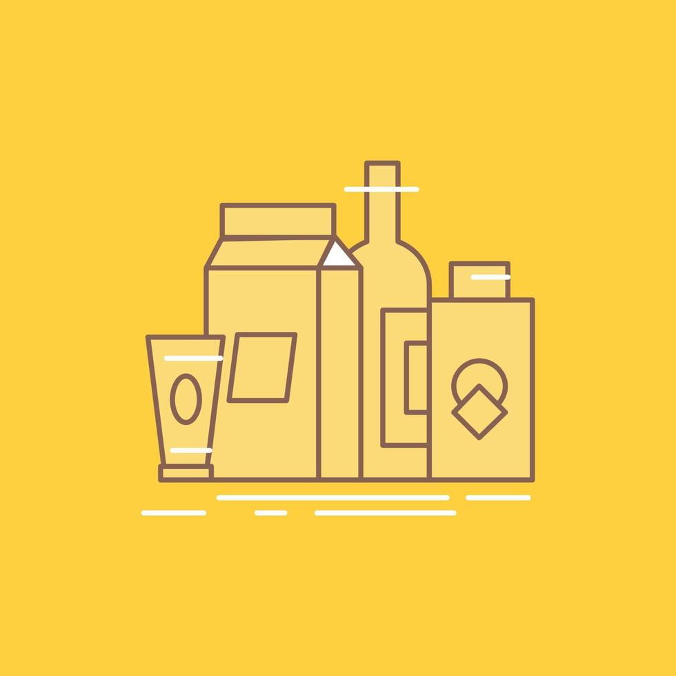 packaging. Branding. marketing. product. bottle Flat Line Filled Icon. Beautiful Logo button over yellow background for UI and UX. website or mobile application vector