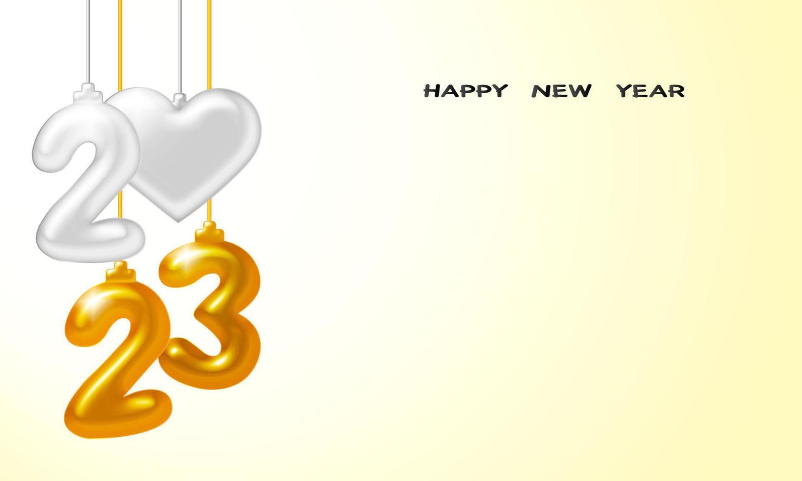 Happy New Year 2023. Holiday vector illustration of silver and gold metallic numbers 2023. Realistic 3d sign. Festive poster or banner design Art with space to add texts.