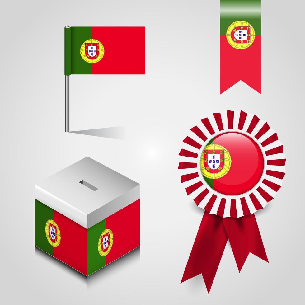 lugar de la bandera del país de portugal en la casilla de votación. bandera de la insignia de la cinta y pin del mapa vector