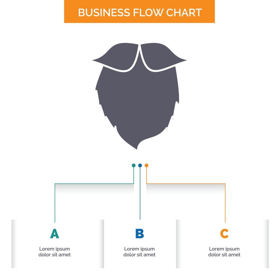 bigote. inconformista. movimiento soportado diseño de diagrama de flujo de negocios de hombres con 3 pasos. icono de glifo para el lugar de plantilla de fondo de presentación para texto. vector