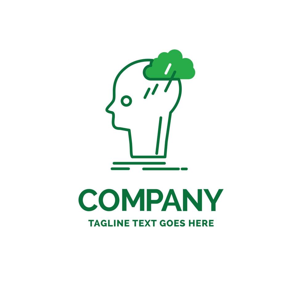 Brainstorm. creative. head. idea. thinking Flat Business Logo template. Creative Green Brand Name Design. vector