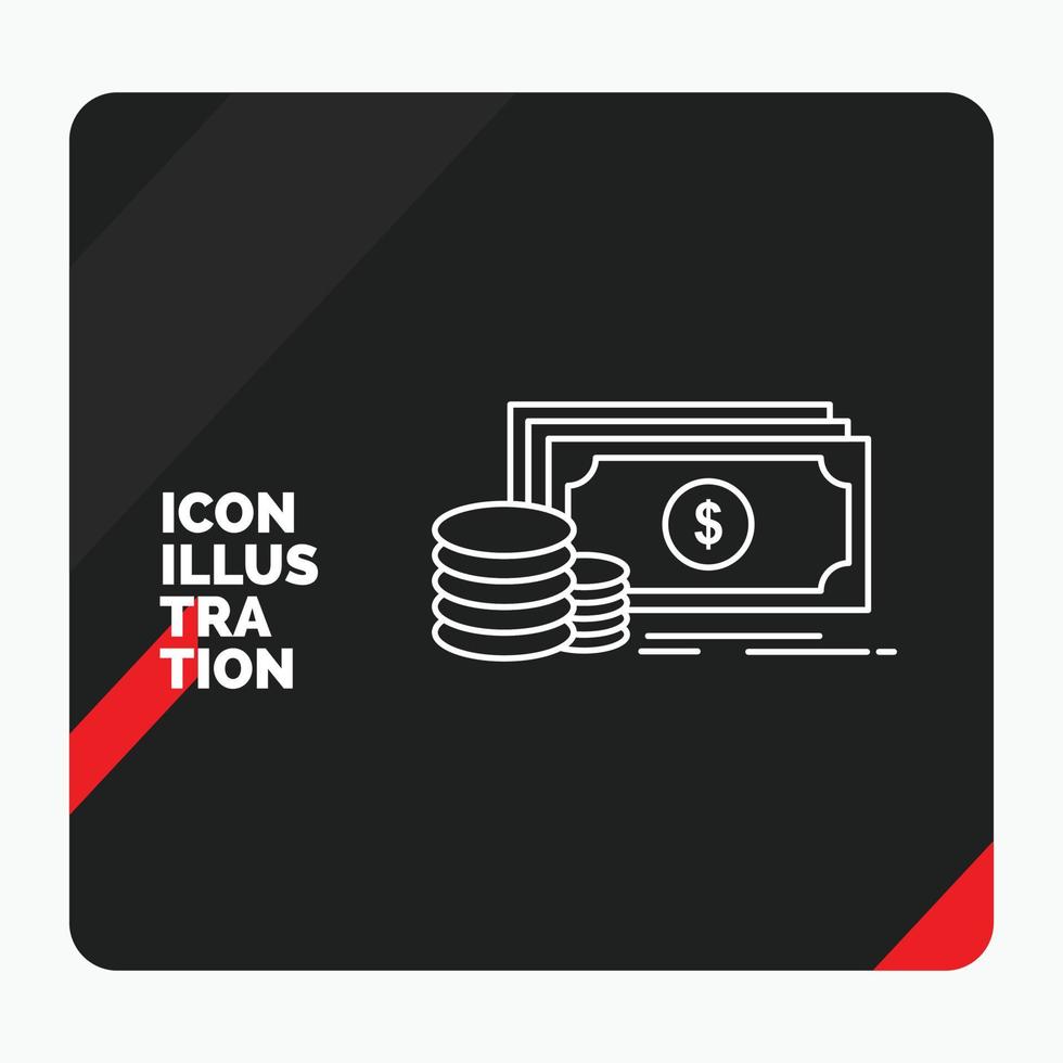 fondo de presentación creativa rojo y negro para finanzas. inversión. pago. dinero. icono de línea de dólar vector