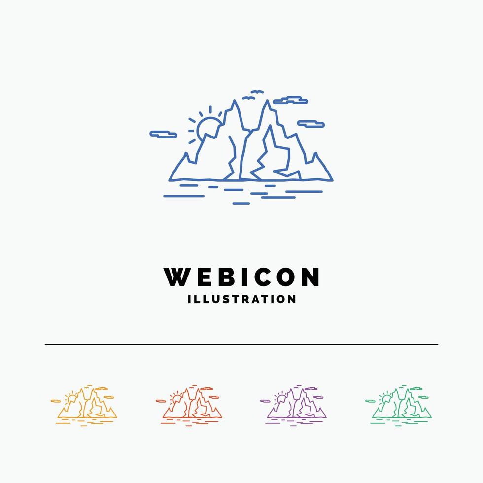 Nature. hill. landscape. mountain. water 5 Color Line Web Icon Template isolated on white. Vector illustration