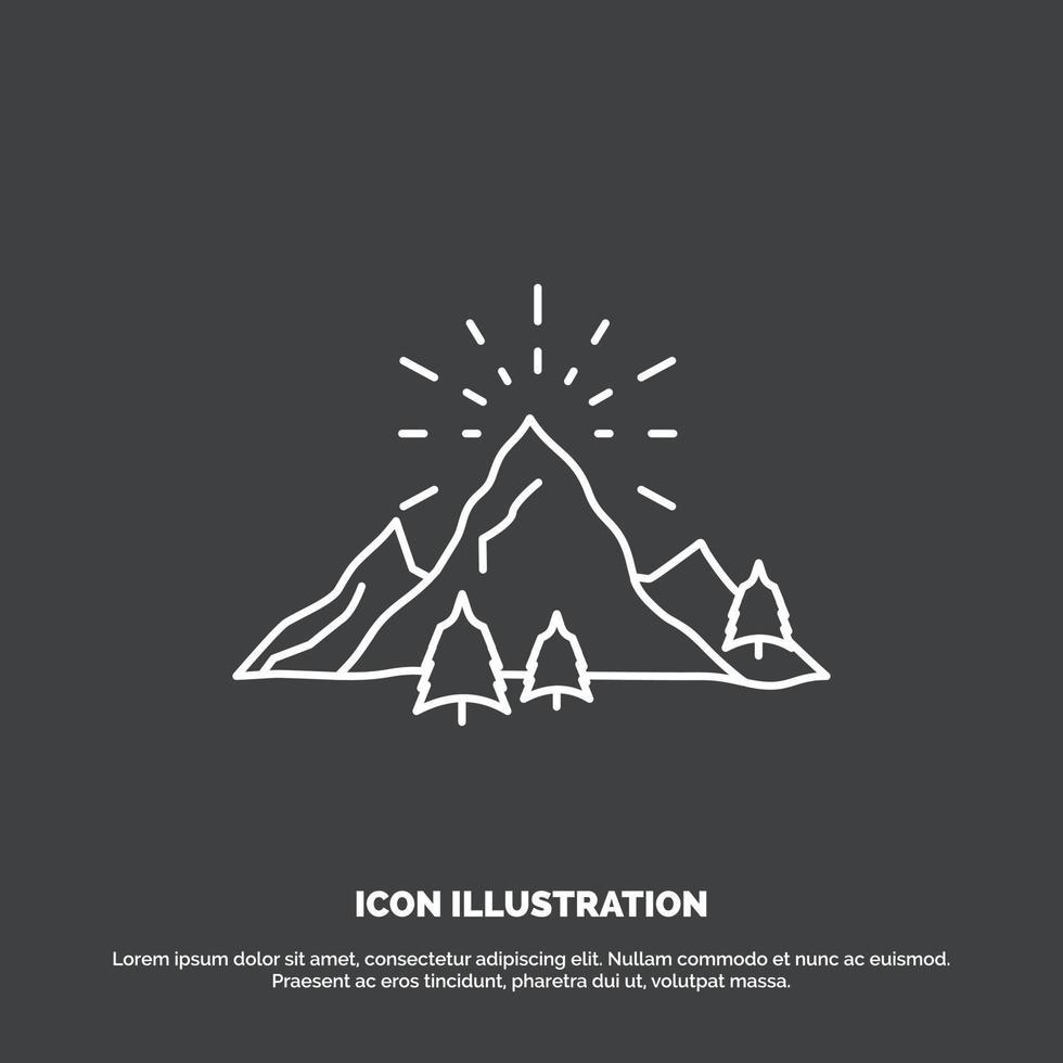 hill. landscape. nature. mountain. fireworks Icon. Line vector symbol for UI and UX. website or mobile application